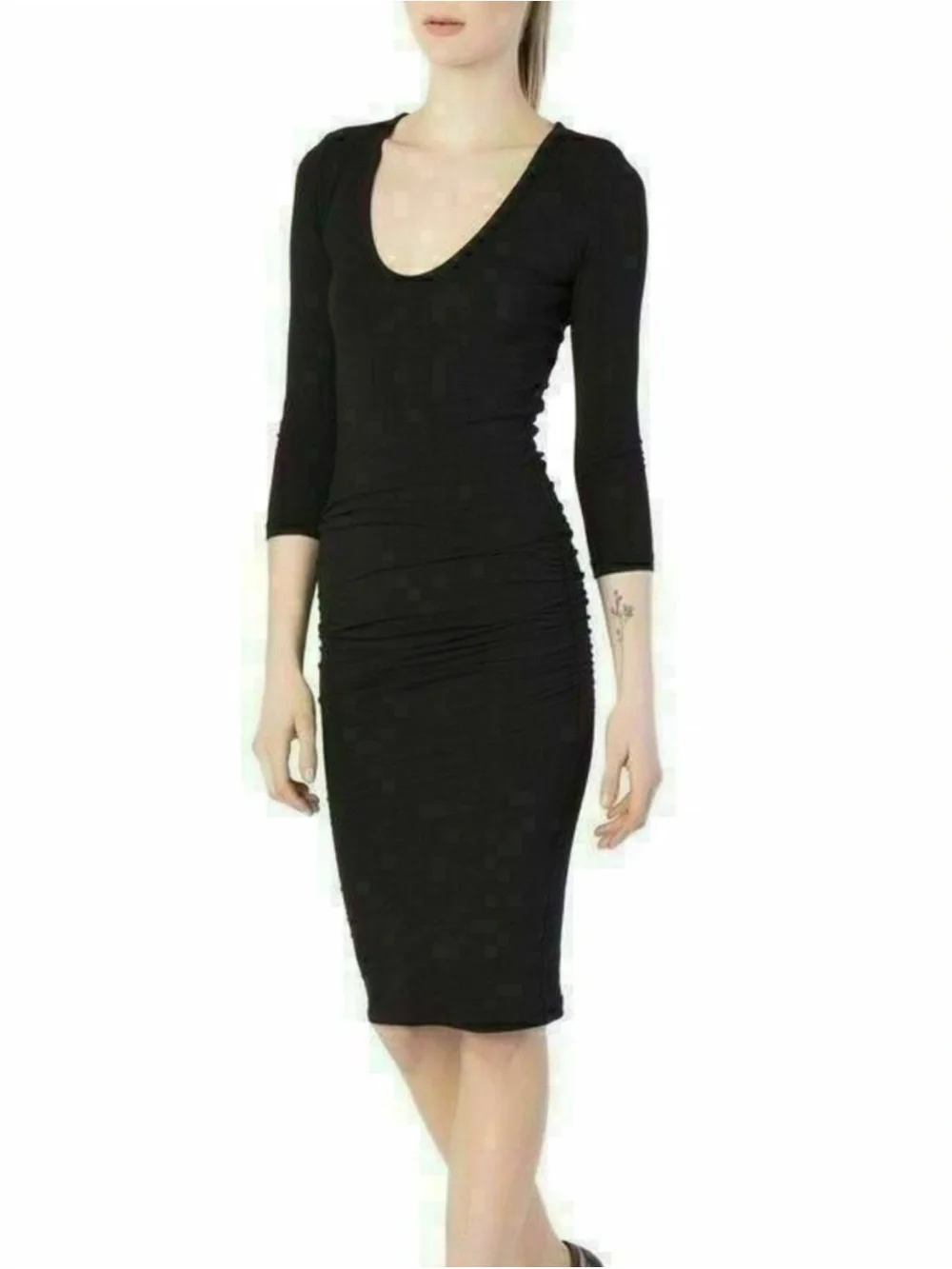 Standard James Perse Black Cotton Ribbed Midi Dress Size Small